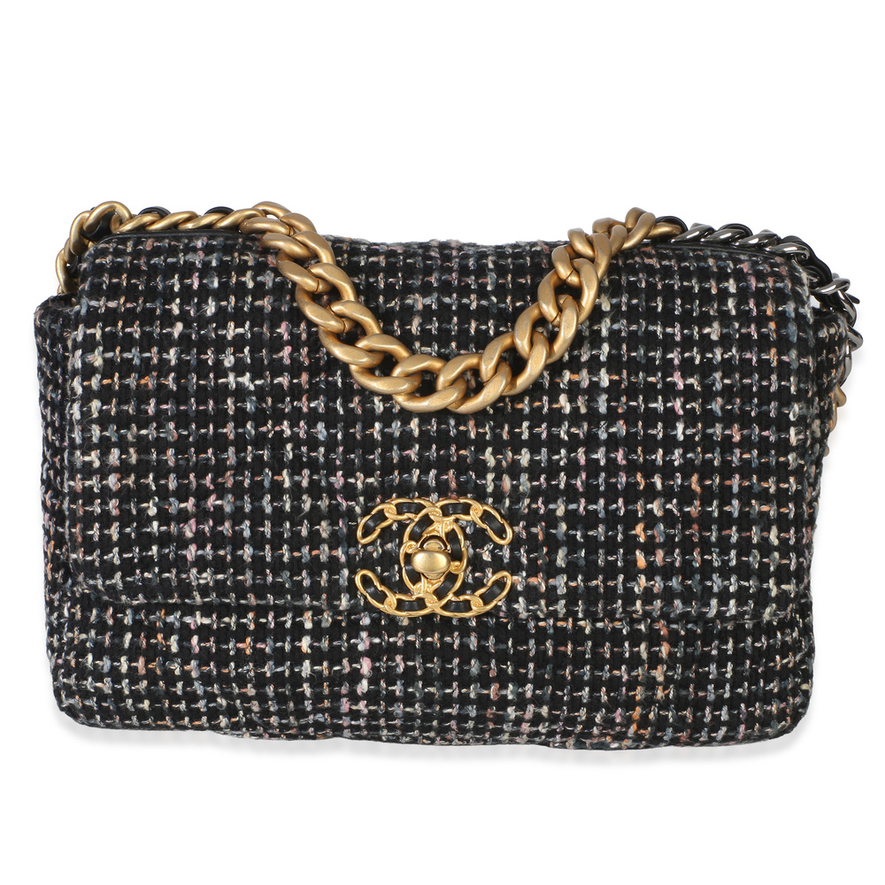 Chanel Black Multicolor Tweed Quilted Medium Chanel 19 Flap Bag